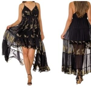 Ranee's Black Gold Sequin High Low Maxi Dress S/M